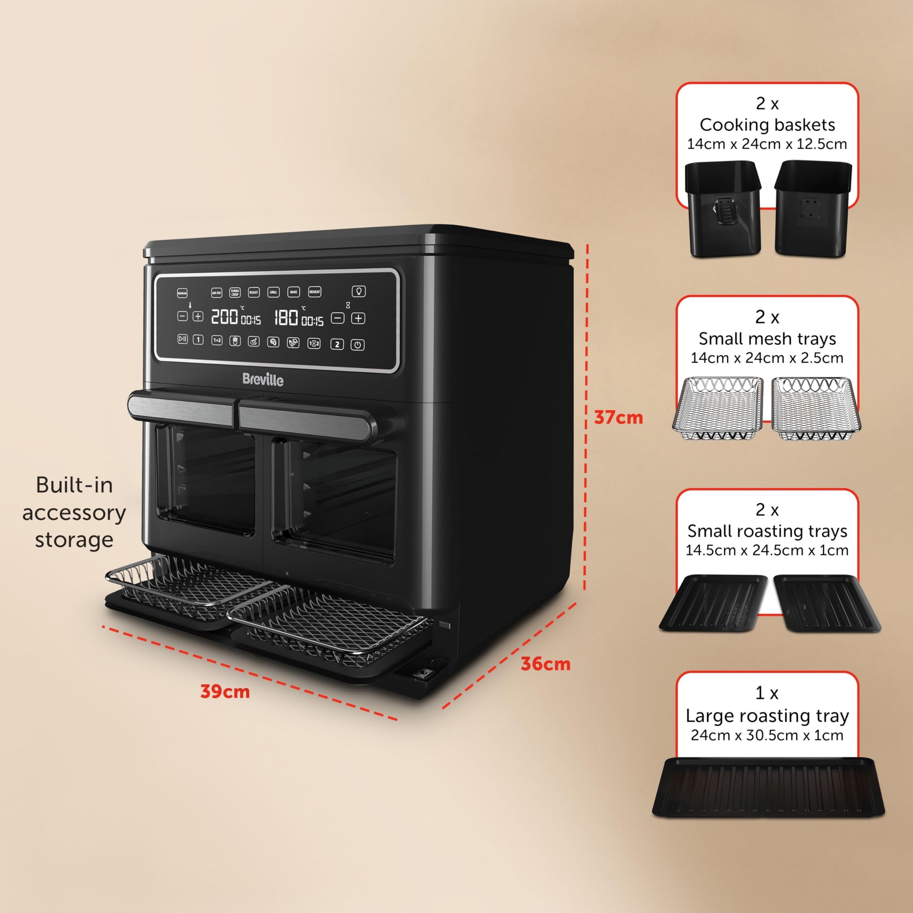 Breville Halo Flexi Air Fryer | Digital Dual Air Fryer Oven | 11L: Serves 10+ People | FryBakeGrillRoast & Reheat | 2400 W